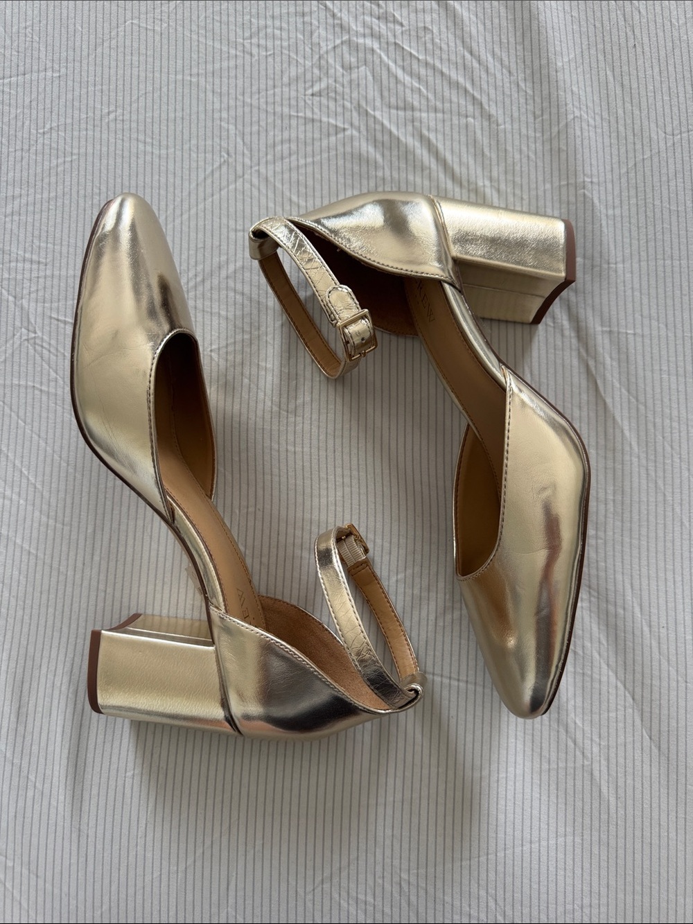 J. Crew Factory Metallic Gold Block Mary Jane Heels